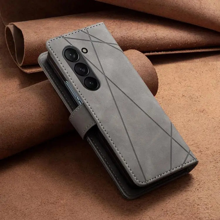 Voor Samsung Galaxy Z Fold6 Magnetische gesp Rhombus textuur leren telefoonhoesje (grijs)