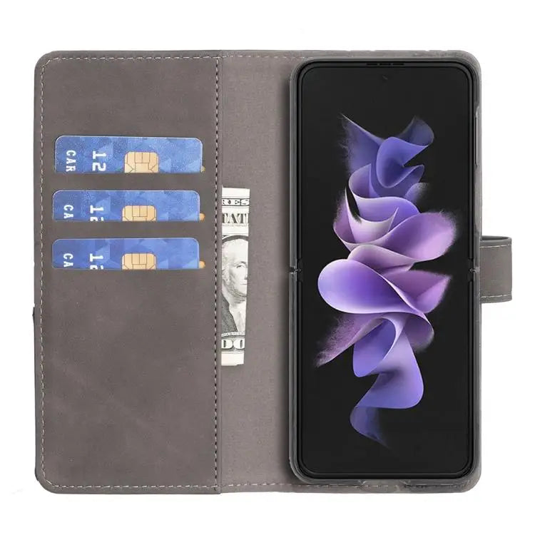 Voor Samsung Galaxy Z Fold6 Magnetische gesp Rhombus textuur leren telefoonhoesje (grijs)