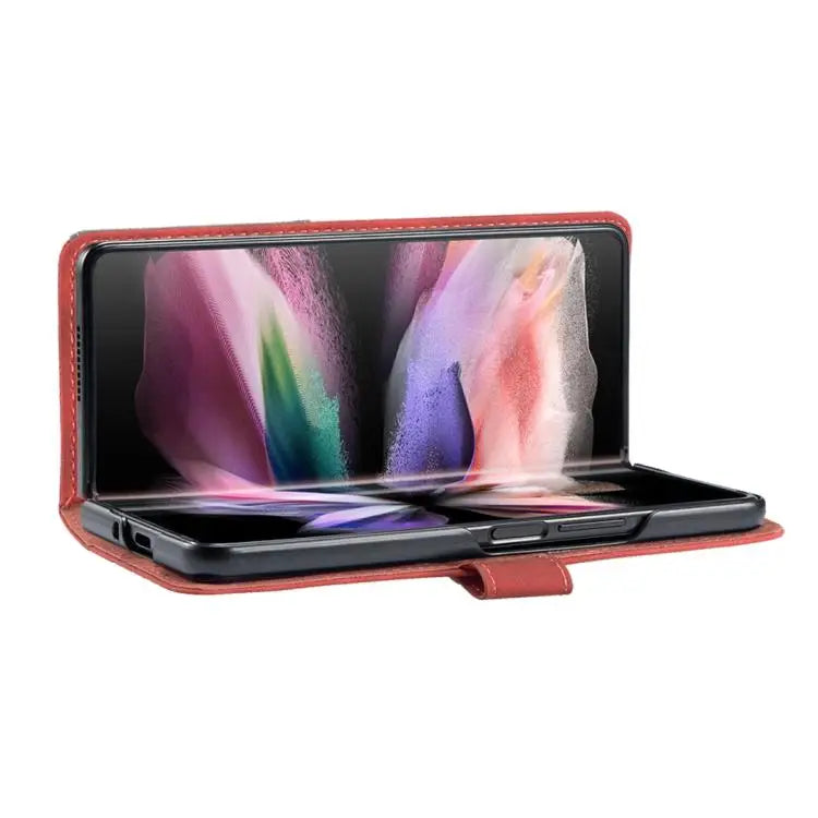 Voor Samsung Galaxy Z Fold6 Magnetische gesp Rhombus textuur leren telefoonhoesje (bruin)