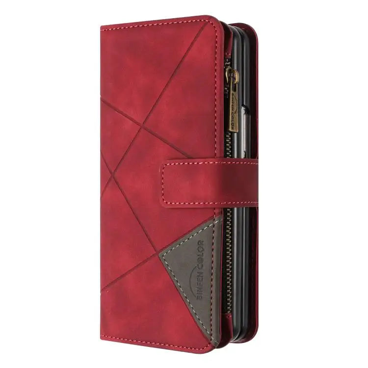Voor Samsung Galaxy Z Fold6 Rhombus Texture Zipper Wallet Leather Phone Case (Rood)