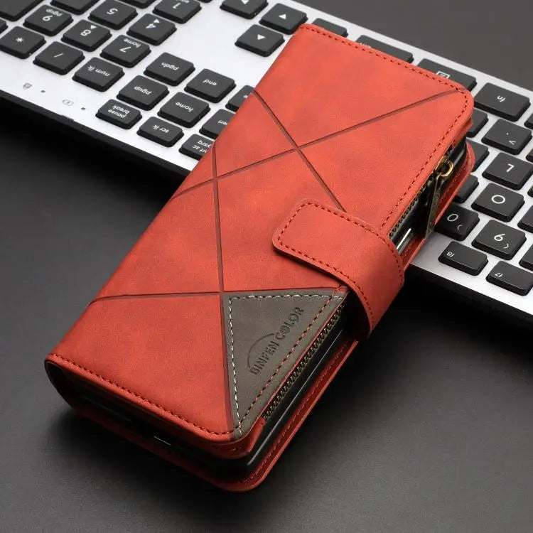 Voor Samsung Galaxy Z Fold6 Rhombus Texture Zipper Wallet Leather Phone Case (bruin)