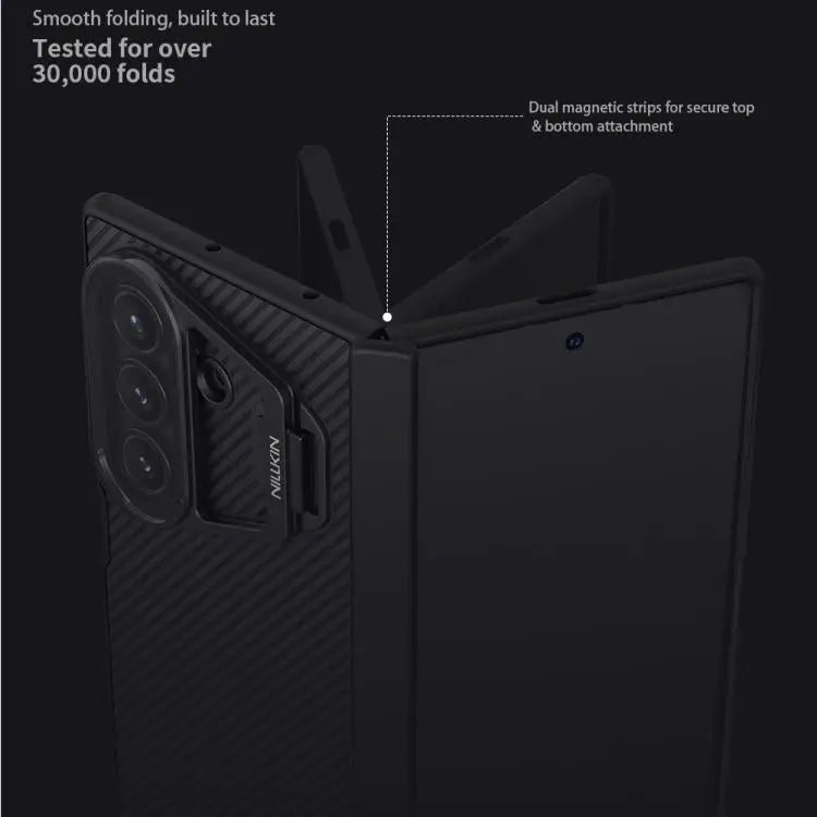Voor Samsung Galaxy Z Fold7 5G NILLKIN CamShield Prop Texture Transparante Spiegelhoes MagSafe Magnetische PC Telefoonhoes (Zwart)