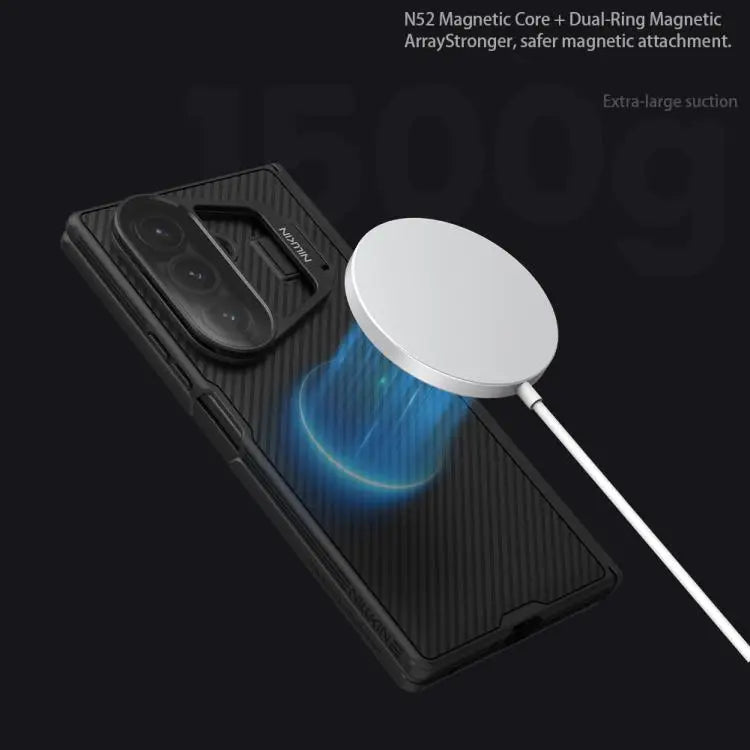 Voor Samsung Galaxy Z Fold7 5G NILLKIN CamShield Prop Texture Transparante Spiegelhoes MagSafe Magnetische PC Telefoonhoes (Zwart)