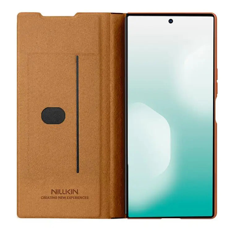 Voor Samsung Galaxy Z Fold7 5G NILLKIN QIN Series Pro Sliding Camera Cover Design Leren Telefoonhoesje met Stylus (Bruin)