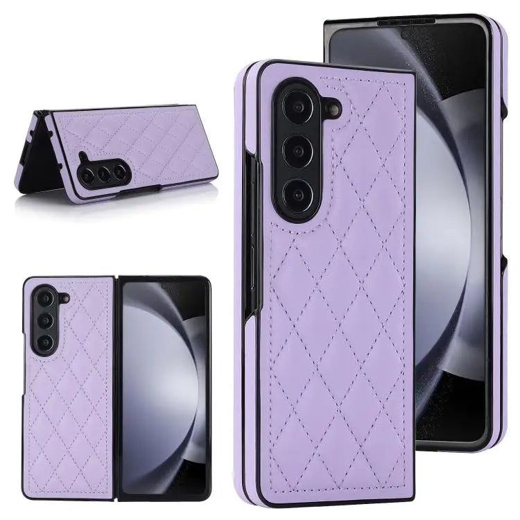 Voor Samsung Galaxy Z Fold7 5G Rhombic Fold leren telefoonhoesje (paars)