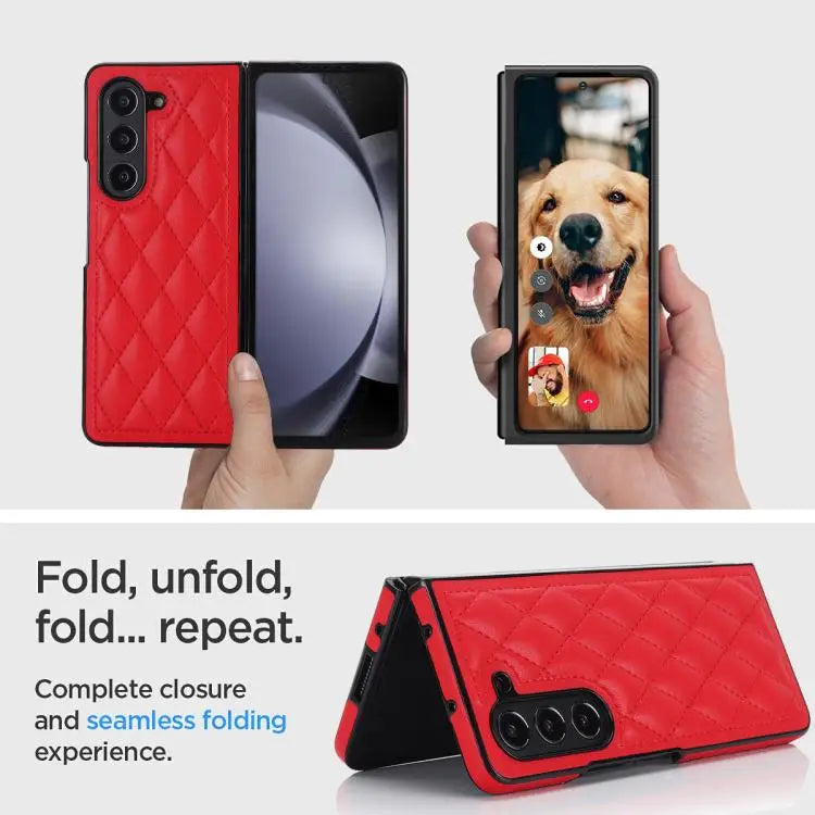 Voor Samsung Galaxy Z Fold7 5G Rhombic Fold leren telefoonhoesje (rood)