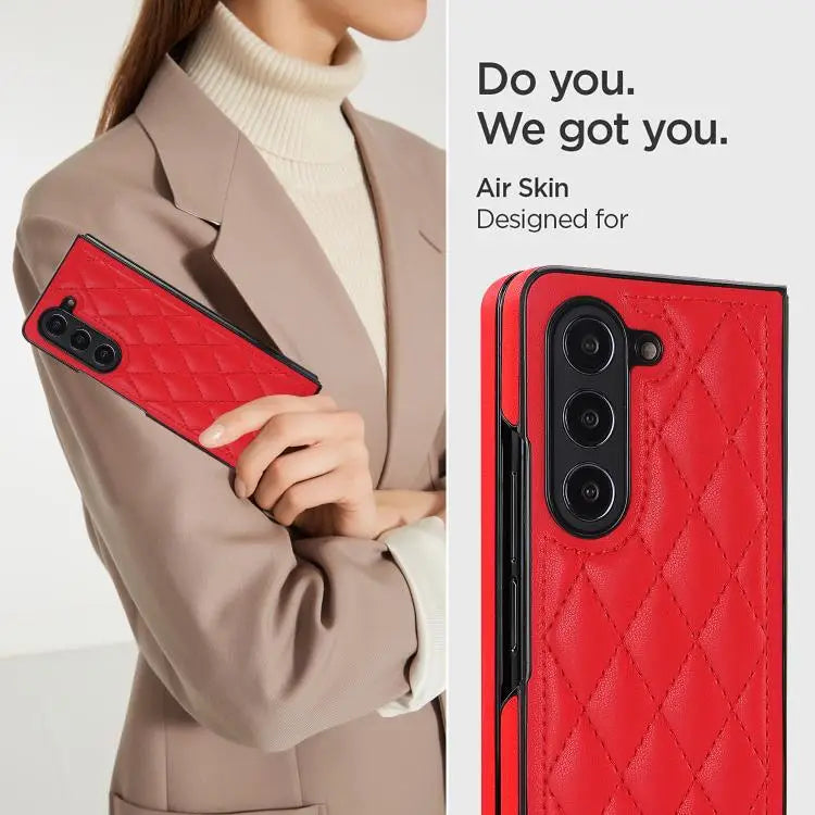 Voor Samsung Galaxy Z Fold7 5G Rhombic Fold leren telefoonhoesje (rood)
