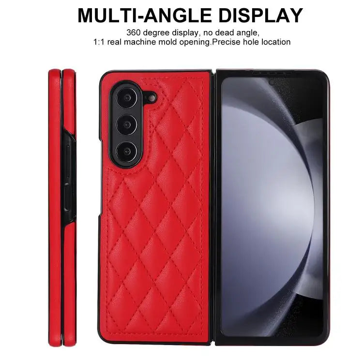 Voor Samsung Galaxy Z Fold7 5G Rhombic Fold leren telefoonhoesje (rood)