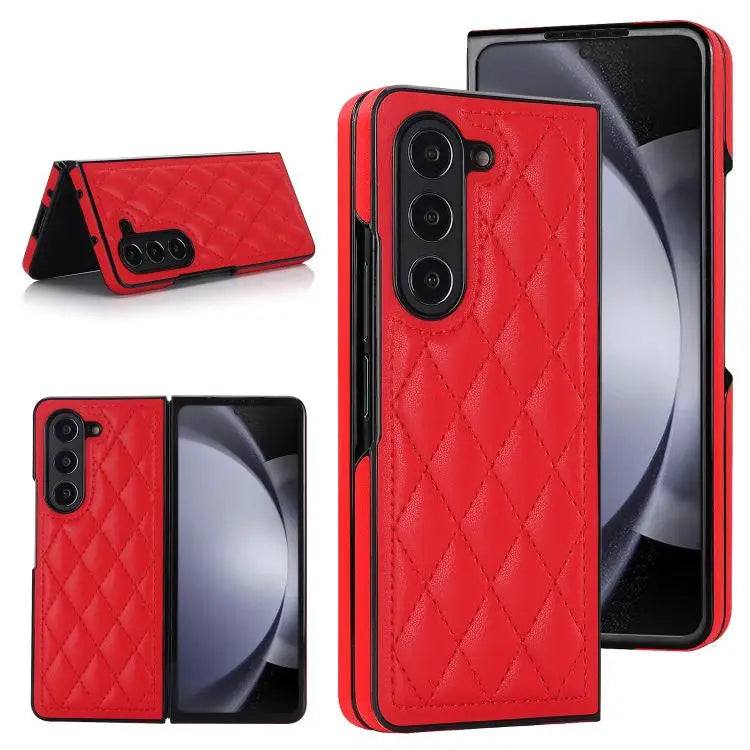 Voor Samsung Galaxy Z Fold7 5G Rhombic Fold leren telefoonhoesje (rood)