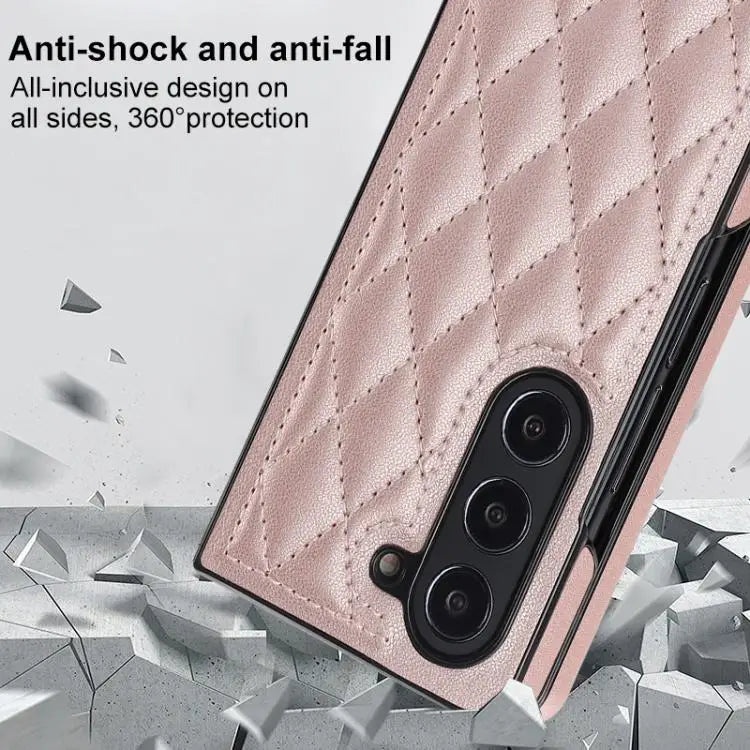 Voor Samsung Galaxy Z Fold7 5G Rhombic Fold leren telefoonhoesje (roségoud)