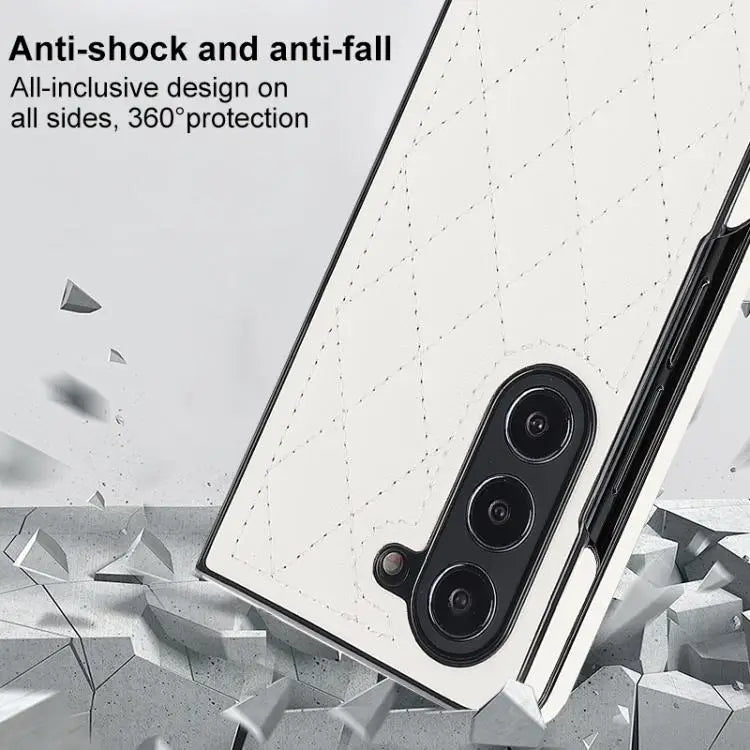 Voor Samsung Galaxy Z Fold7 5G Rhombic Fold leren telefoonhoesje (wit)