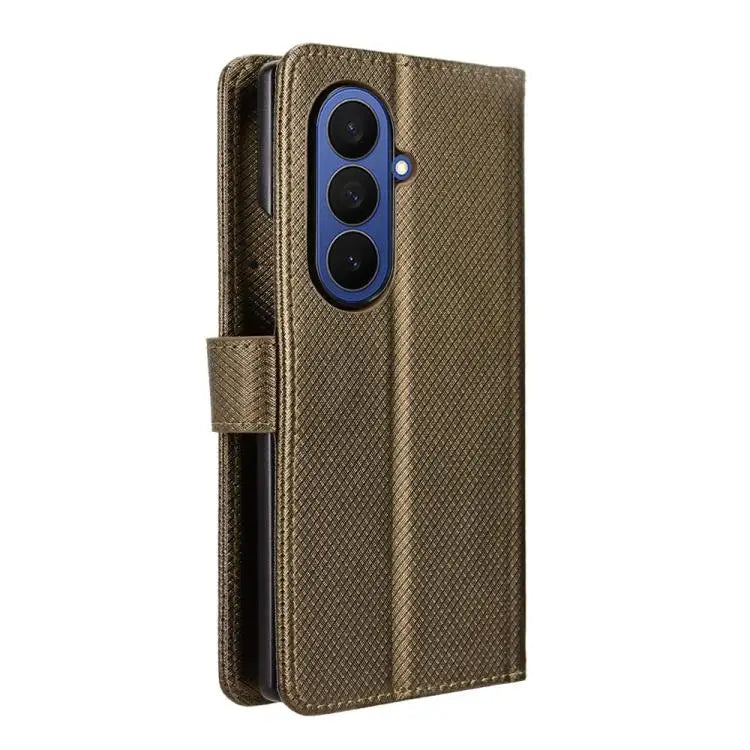 Voor Samsung Galaxy Z Fold7 Diamond Texture Leather telefoonhoesje (bruin)