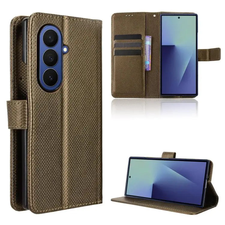 Voor Samsung Galaxy Z Fold7 Diamond Texture Leather telefoonhoesje (bruin)