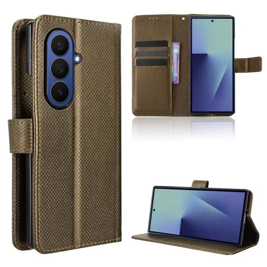 For Samsung Galaxy Z Fold7 Diamond Texture Leather Phone Case(Brown)
