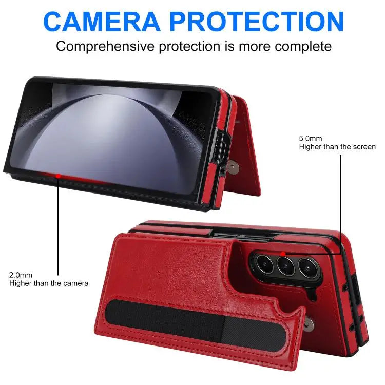 Voor Samsung Galaxy Z Fold7 Volledige dekking Vouw Dubbele gesp PU telefoonhoesje met penhouders (rood)