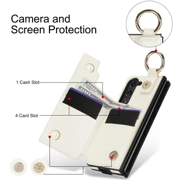 For Samsung Galaxy Z Fold7 Litchi Texture Double Buckle Leather Phone Case with Pen Slot(White)