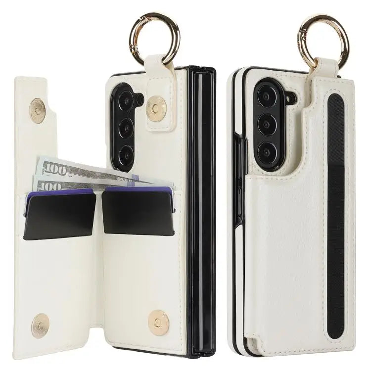 For Samsung Galaxy Z Fold7 Litchi Texture Double Buckle Leather Phone Case with Pen Slot(White)