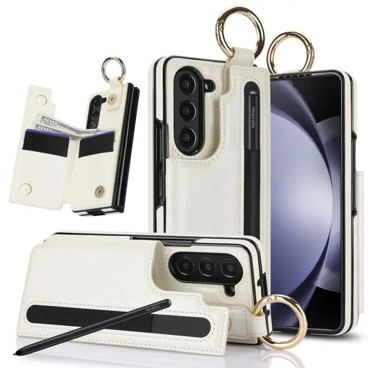 For Samsung Galaxy Z Fold7 Litchi Texture Double Buckle Leather Phone Case with Pen Slot(White)