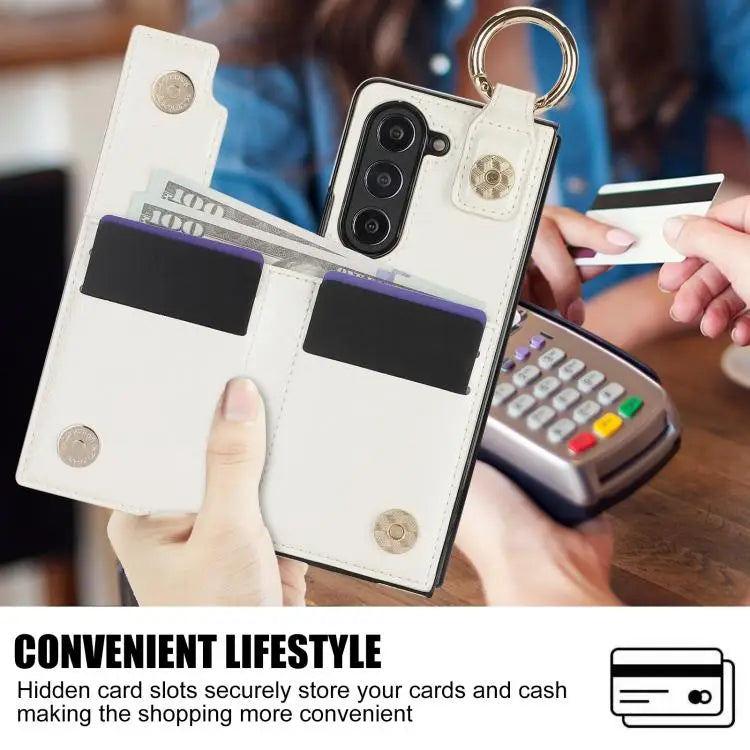 For Samsung Galaxy Z Fold7 Litchi Texture Double Buckle Leather Phone Case with Pen Slot(White)