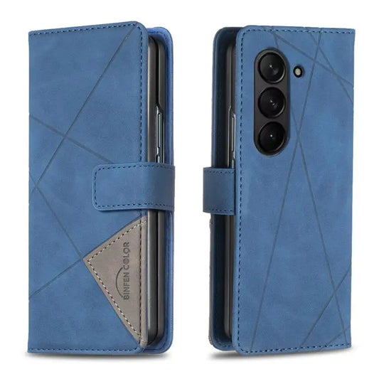 For Samsung Galaxy Z Fold7 Magnetic Buckle Rhombus Texture Leather Phone Case(Blue)