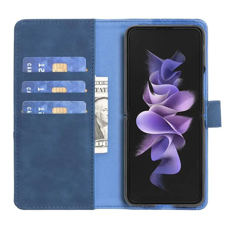 Voor Samsung Galaxy Z Fold7 Magnetische gesp Rhombus textuur leren telefoonhoesje (blauw)