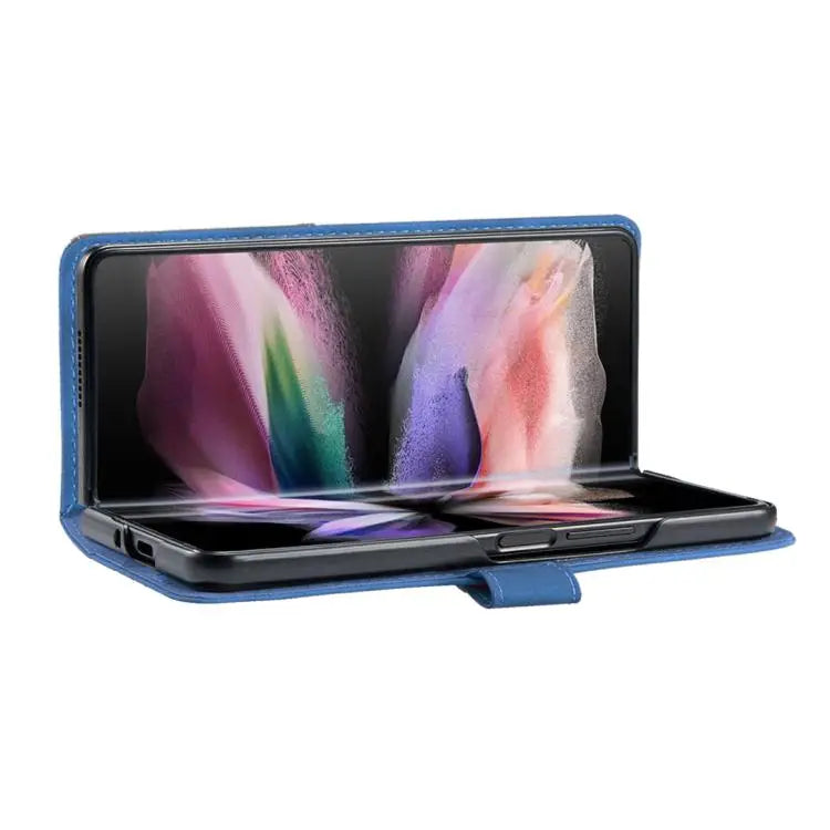 Voor Samsung Galaxy Z Fold7 Magnetische gesp Rhombus textuur leren telefoonhoesje (blauw)