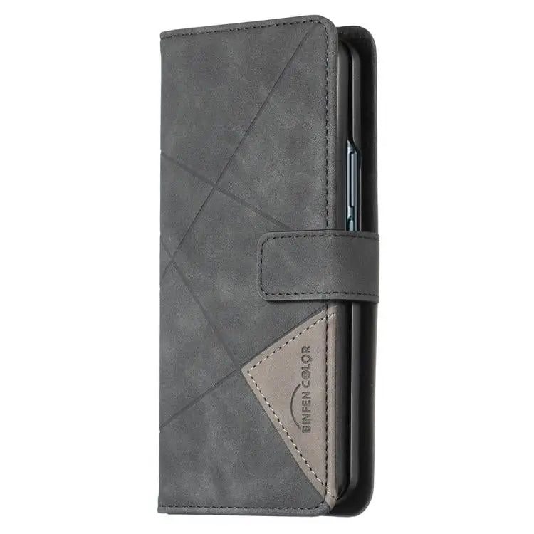 Voor Samsung Galaxy Z Fold7 Magnetische gesp Rhombus textuur leren telefoonhoesje (zwart)