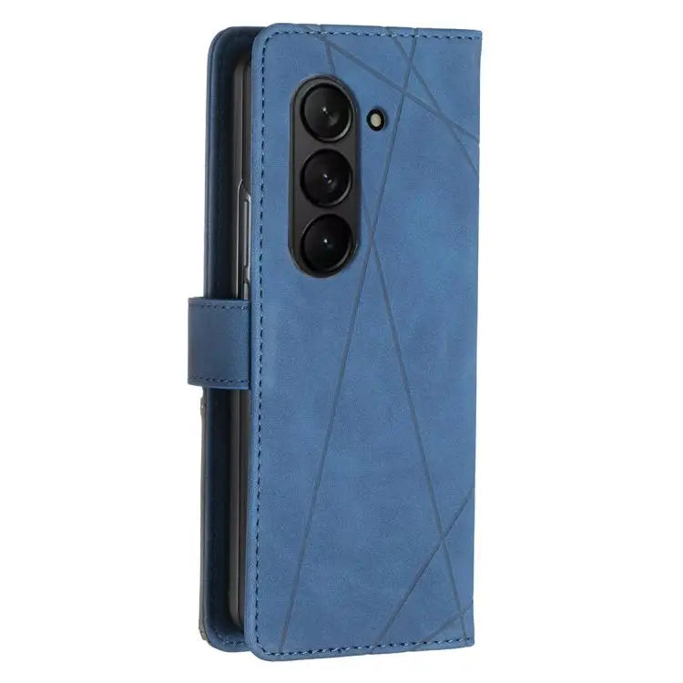 Voor Samsung Galaxy Z Fold7 Magnetische gesp Rhombus textuur leren telefoonhoesje (blauw)