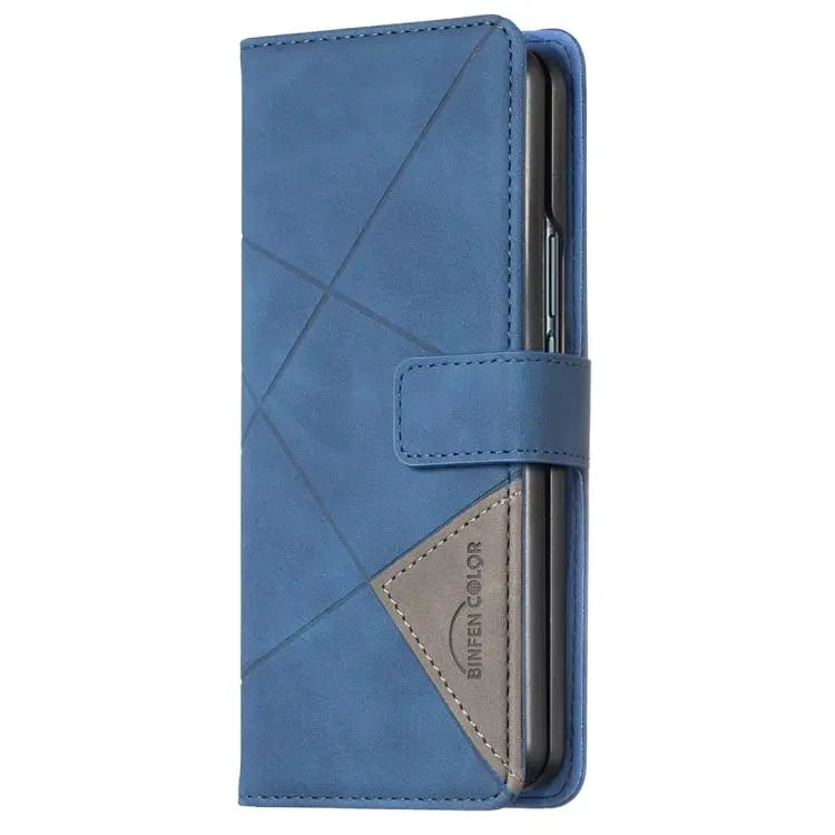 Voor Samsung Galaxy Z Fold7 Magnetische gesp Rhombus textuur leren telefoonhoesje (blauw)