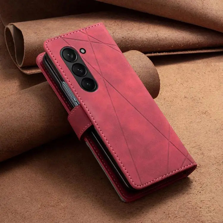 Voor Samsung Galaxy Z Fold7 Magnetische gesp Rhombus textuur leren telefoonhoesje (rood)