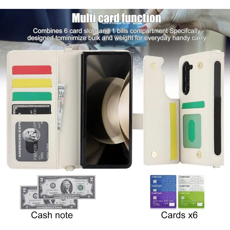 For Samsung Galaxy Z Fold7 Rhombic Texture Crossbody Multifunctional Leather Phone Case(White)