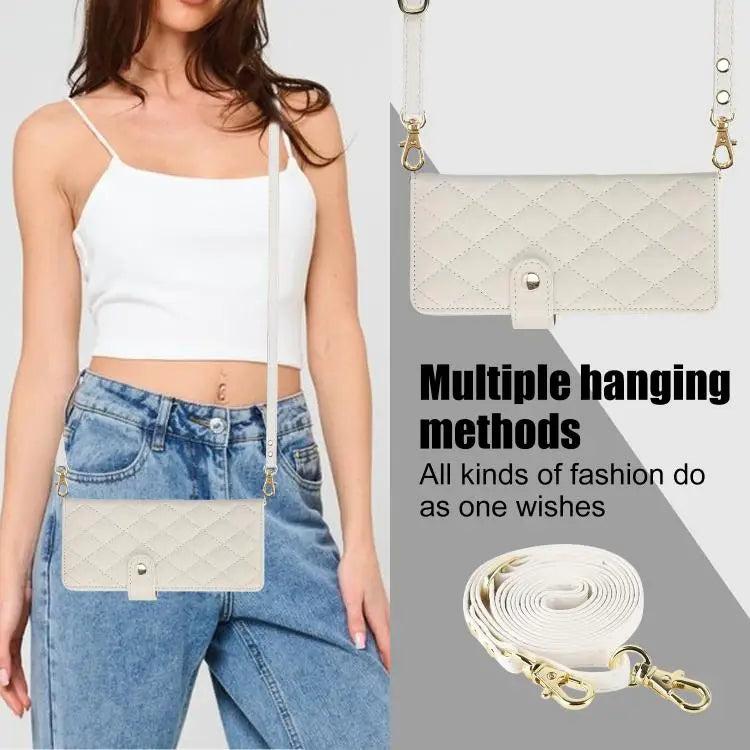 For Samsung Galaxy Z Fold7 Rhombic Texture Crossbody Multifunctional Leather Phone Case(White)