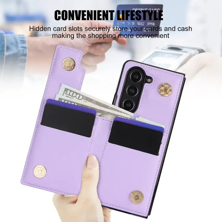 For Samsung Galaxy Z Fold7 Rhombic Texture Ring Double Buckle Leather Phone Case(Purple)