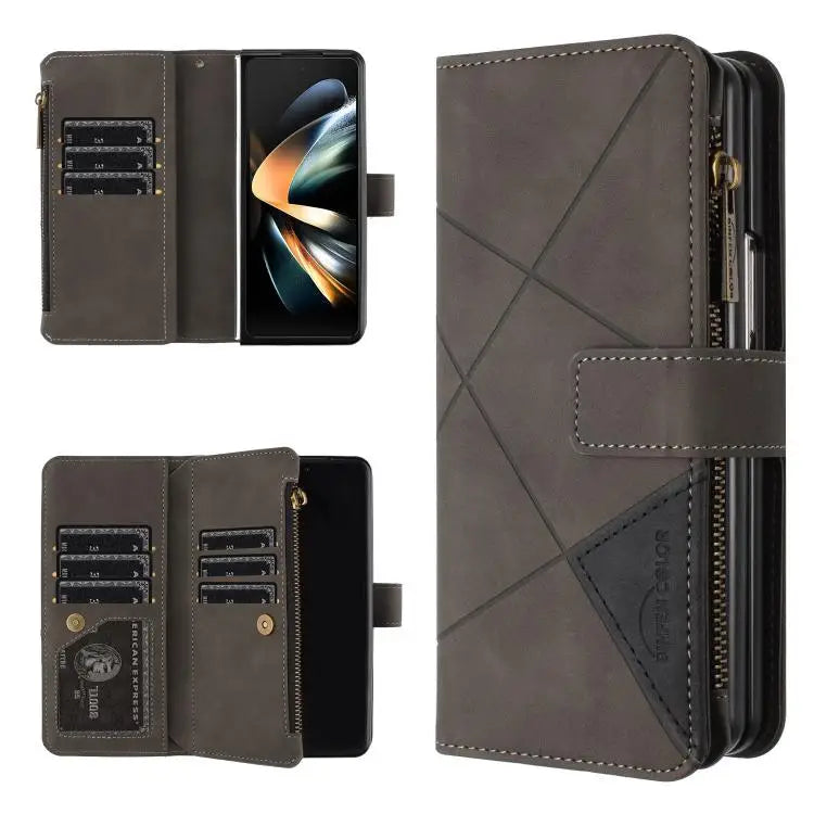 Voor Samsung Galaxy Z Fold7 Rhombus Texture Zipper Wallet Leather Phone Case (grijs)