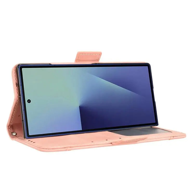 Voor Samsung Galaxy Z Fold7 Skin Feel Kalfsleer Textuur Kaartsleuven Leren Telefoonhoesje (Roze)