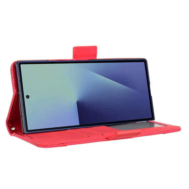 Voor Samsung Galaxy Z Fold7 Skin Feel Kalfsleer Textuur Kaartsleuven Leren Telefoonhoesje (Rood)