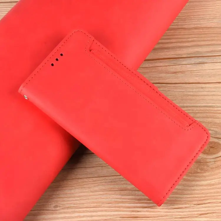 Voor Samsung Galaxy Z Fold7 Skin Feel Kalfsleer Textuur Kaartsleuven Leren Telefoonhoesje (Rood)