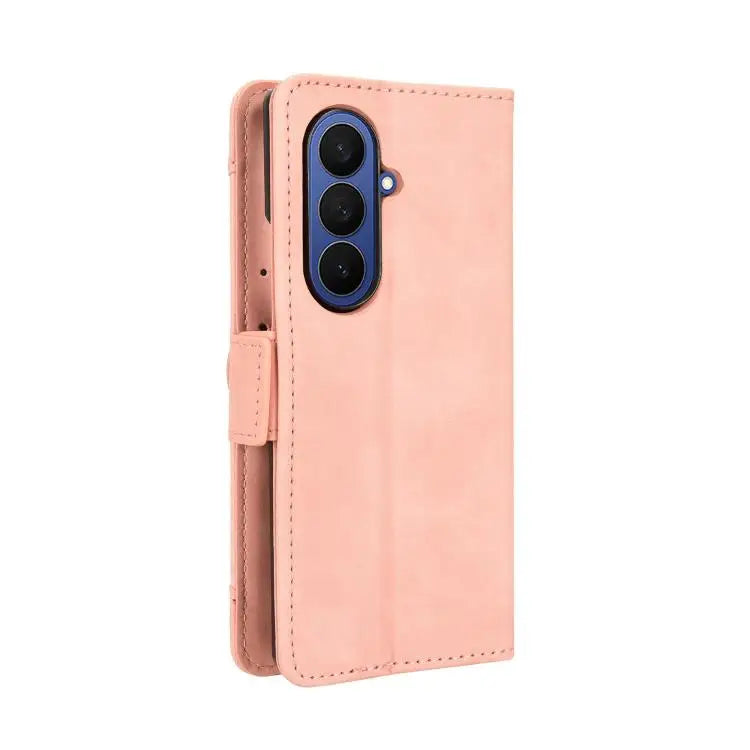 Voor Samsung Galaxy Z Fold7 Skin Feel Kalfsleer Textuur Kaartsleuven Leren Telefoonhoesje (Roze)