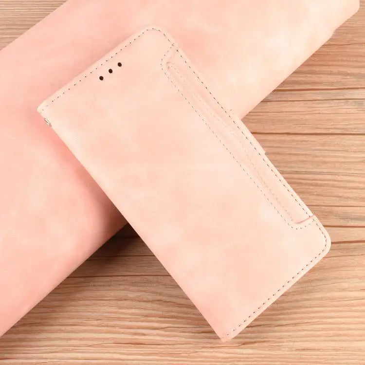 Voor Samsung Galaxy Z Fold7 Skin Feel Kalfsleer Textuur Kaartsleuven Leren Telefoonhoesje (Roze)