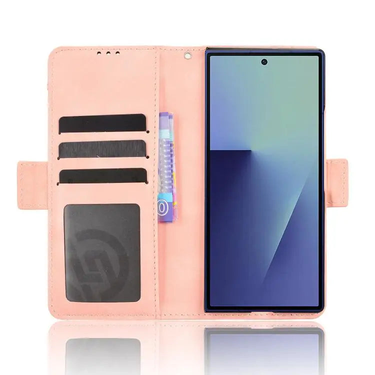 Voor Samsung Galaxy Z Fold7 Skin Feel Kalfsleer Textuur Kaartsleuven Leren Telefoonhoesje (Roze)