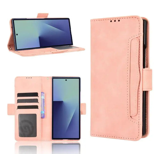 Voor Samsung Galaxy Z Fold7 Skin Feel Kalfsleer Textuur Kaartsleuven Leren Telefoonhoesje (Roze)