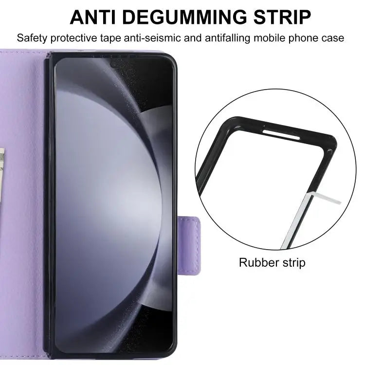 Voor Samsung Galaxy Z Fold7 effen multifunctionele opvouwbare leren telefoonhoes met penhouder (paars)