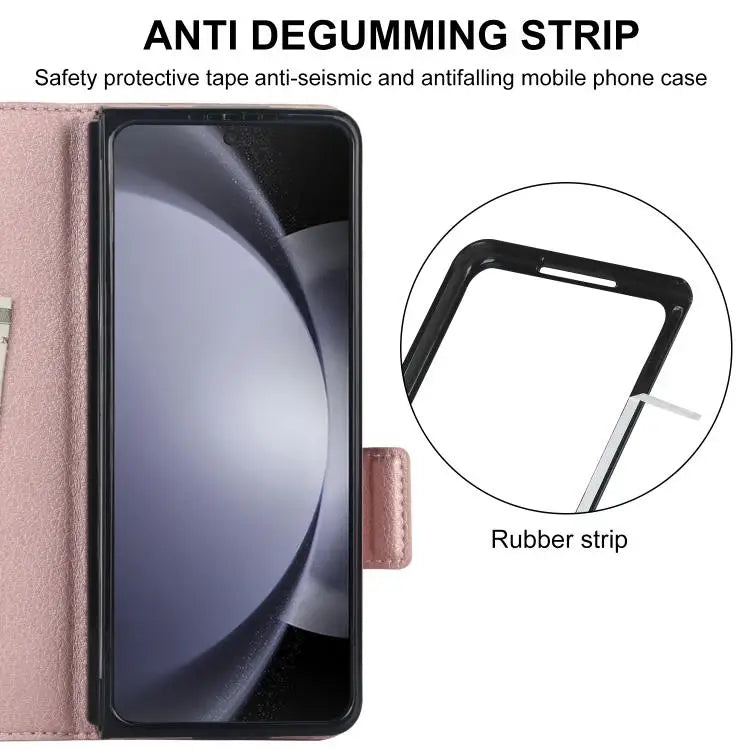 Voor Samsung Galaxy Z Fold7 effen multifunctionele opvouwbare leren telefoonhoes met penhouder (roségoud)