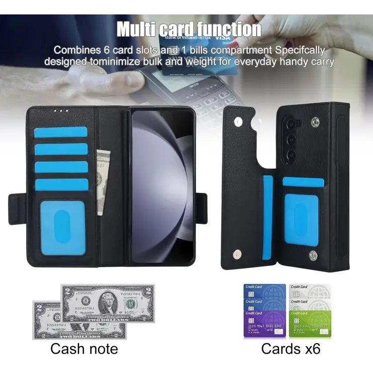 For Samsung Galaxy Z Fold7 Solid Color Multifunctional Folding Leather Phone Case with Pen Slot(Black)