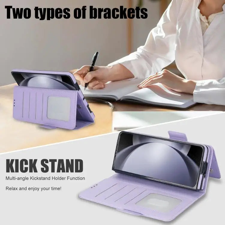 Voor Samsung Galaxy Z Fold7 effen multifunctionele opvouwbare leren telefoonhoes met penhouder (paars)