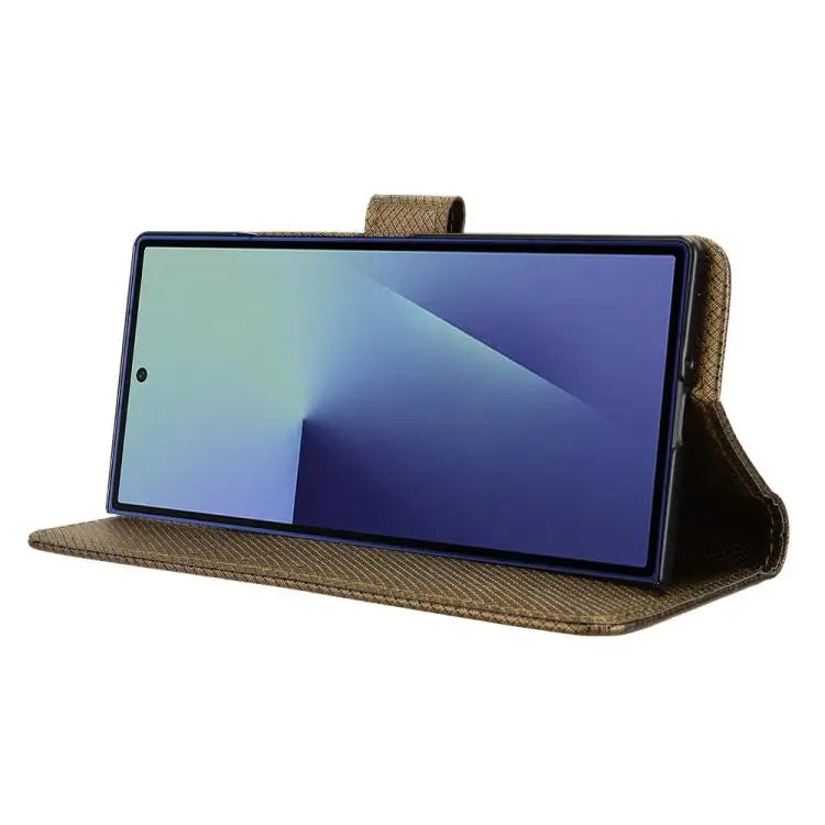 Voor Samsung Galaxy Z Fold7 met penhouder, diamanttextuur leren telefoonhoesje (bruin)