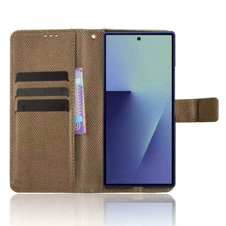Voor Samsung Galaxy Z Fold7 met penhouder, diamanttextuur leren telefoonhoesje (bruin)