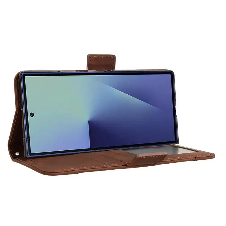 Voor Samsung Galaxy Z Fold7 met penhouder, huidgevoel, kalfstextuur, kaarthouders, leren telefoonhoesje (bruin)