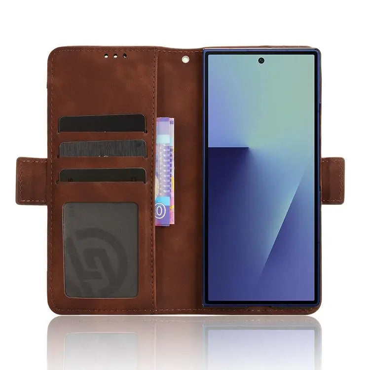 Voor Samsung Galaxy Z Fold7 met penhouder, huidgevoel, kalfstextuur, kaarthouders, leren telefoonhoesje (bruin)