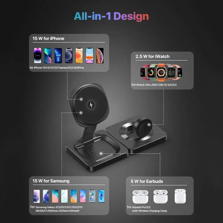 M9 3-in-1 draagbare magnetische opvouwbare draadloze oplader snellaadbeugel